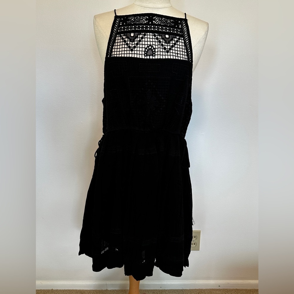 Free People Black Crochet Halter Mini Dress